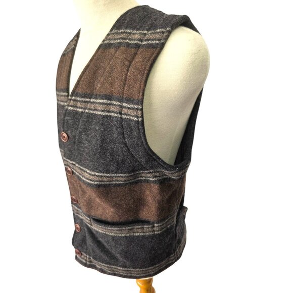 Vintage Banana Republic Wool Blend Vest Men Sz S Brown Gray Stripe Hong Kong - Picture 1 of 13